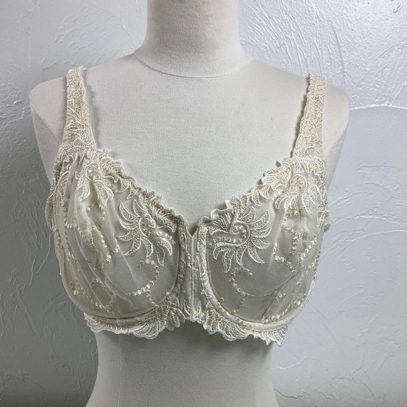Lunaire Seville Shear Lace Full Coverage Ivory Wired Bra SZ 38D EUC - Picture 1 of 12